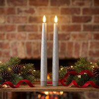 Lot de 2 bougies LED coniques sans flamme, aspect métallique argenté, en cire véritable, pour la décoration intérieure