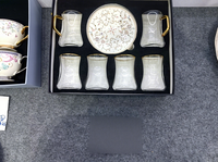 Service à thé 12 pièces en porcelaine fine 180cc avec verres à thé, tasses et soucoupes, avec détails dorés