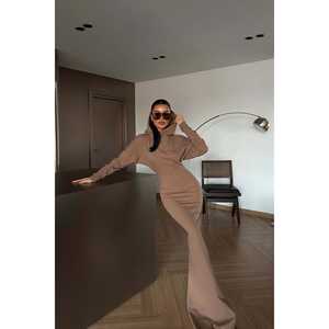 Robe longue à capuche en crochet vintage Tan Magma, taille unique XL, taille basse, longueur genou, sexy, doublure en spandex pour l'automne et les sorties en club - Product Image 4