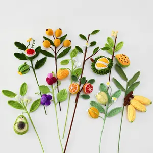 Creative Handmade Crochet Fruit Flower Cute Grapes Avocado Fruit Bouquets Artificial Plant Flowers Dining Room Decor