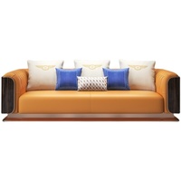 Canapé en cuir véritable de luxe italien, design de villa, grand canapé pour salon, sur mesure, pieds en bois massif, meubles