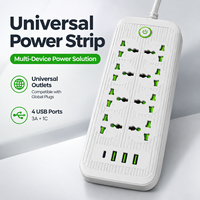 Multiprise universelle 8 voies avec ports USB et USB-C PD, longueur de câble personnalisable, console d'alimentation pour salon