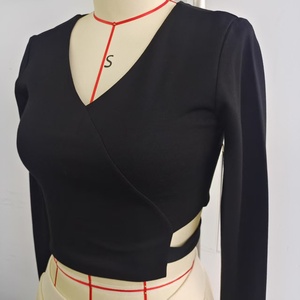 Ropa de mujer personalizada de alta calidad, corsé cómodo con mangas largas, Top corto de punto a la moda, <span class=keywords><strong>camiseta</strong></span> de estilo informal - Product Image 4