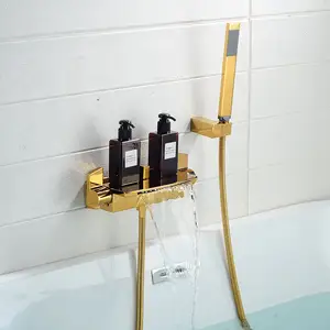 Luxury in-wall Gold Waterfall bathtub faucet brass with handheld shower head