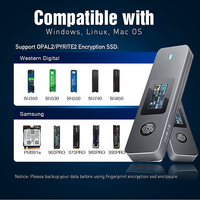 Boîtier SSD USB-C avec cryptage par empreinte digitale VCOM avec écran, M.2 NVMe 10 Gbps SATA 6 Gbps 2230 2242 2280, boîtier de disque dur externe
