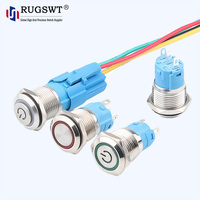 Bouton-poussoir métallique momentané/verrouillable 16 mm IP65 avec anneau LED tricolore vert, rouge et bleu