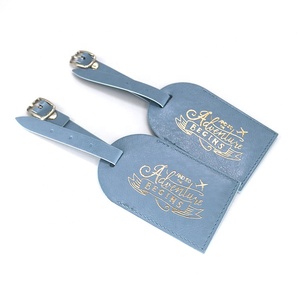 Etiquetas de equipaje de viaje de cuero PU azul, logotipo de lujo, lámina dorada, lujo, precio de fábrica, venta al por mayor - Product Image 2