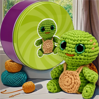 Kit de crochet pour débutants - Fabriquez un amigurumi tortue - Ensemble de démarrage DIY facile - Crochets ergonomiques - Yeux de sécurité - Fil en coton/nylon