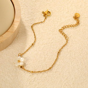 Flower Charm <b>Bracelet</b> Gold Chain White <b>Shell</b> Blossom Women's Jewelry Fashion Accessory - Product Image 3