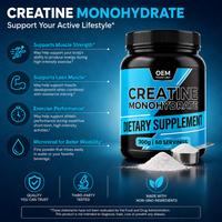 Créatine monohydratée en poudre pour adultes, croissance musculaire, gestion de l'énergie, salle de sport, différentes saveurs, 300g, OEM/ODM, vente en gros, HALAL