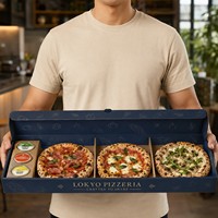 Boîte cadeau pour pizza personnalisée à 3 compartiments, en carton alimentaire, emballage à emporter avec coupelles à sauce