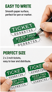 Rollo de billetes dobles de 2x2 pulgadas, numerados consecutivamente, perforados y fáciles de rasgar para sorteos. - Product Image 3
