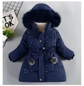 Pakaian anak-anak grosir tudung bulu dapat dilepas tahan angin mantel musim dingin anak perempuan jaket bulu angsa pakaian empuk katun