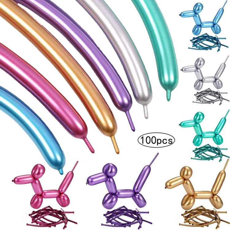 QAKGL nouveaux ballons chromés métalliques pour enfants jouets décoration de fête d'anniversaire couleurs mélangées longs ballons en Latex