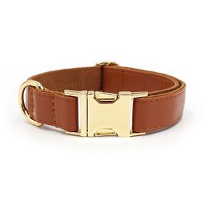 Hochwertiges, strapazierfähiges Nylon-PU-Leder Hundehalsband mit goldener Metallschnalle, buntes Leder-Hundehalsband - Product Image 5