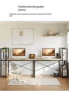 Industrieller Computertisch mit seitlichen Ablagefächern, moderner Schreibtisch für Home-Office, Arbeitsplatz, Schlafzimmer - Product Image 4
