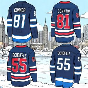 Виннипег с вышивкой, хоккейная Майка, Темно-Синяя Униформа #55 Mark Scheifele #81 Kyle Connor - Product Image 1