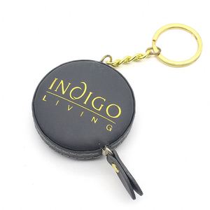 Custom Stamping Gold Color Logo 1.5meter 60inch PU <b>Leather</b> Measure Tape <b>Keychain</b> Portable Pocket Mini Tape Measuring Keyring - Product Image 5