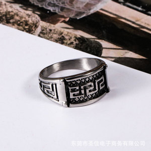 Retro Men's <b>Titanium</b> Steel <b>Ring</b> Geometric Pattern SA005 Gift Jewelry - Product Image 4