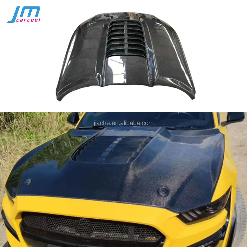 Kap depan ventilasi udara Trim Bonnet serat karbon untuk Ford Mustang Coupe Convertible 2 pintu 2015-2018 suku cadang kap depan standar hitam