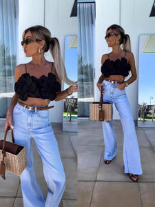 King Mcgreen Star français Sexy dos nu haut court Organza 3D fleur gilet pour femmes discothèque scène débardeurs - Product Image 6