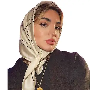 2022 Fashion Printed Satin Square Scarf Hijab for Muslim Women High Quality Scarf Tudung Bawal