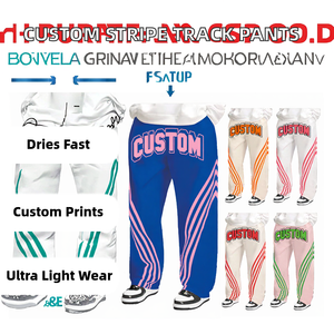 Pantalon de jogging décontracté léger en polyester pour homme, coupe large, taille mi-haute, imprimé rayé, coupe droite, coupe-vent, personnalisé par le fabricant - Product Image 2