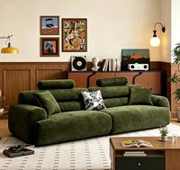 Canapé 3 places moderne en velours vert, accoudoirs roulés, dossier capitonné, rembourré, pour salon, design mi-siècle, luxe