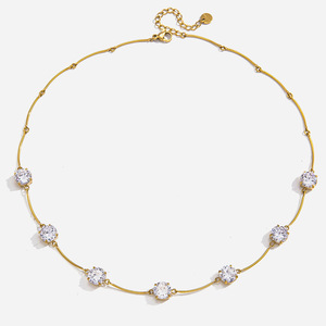 Zircon Stick <b>Chain</b> <b>Titanium</b> Steel Necklace Claw Setting Round Daily Wear Leisure Fashion Body <b>Chain</b> - Product Image 1