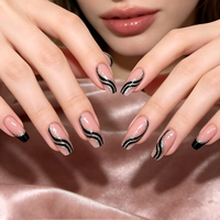 Faux ongles roses français en ABS à presser, longs, forme cercueil, ondulés, pailletés, pré-dessinés pour les doigts