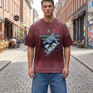 TKAN433 T-shirts personnalisés délavés à l'acide par le fabricant, T-shirts vintage vieillis personnalisés, T-shirt en coton épais de haute qualité - Product Image 1