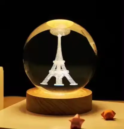 3Dアートクリスタルボールナイトランプ発光クリスタルボール装飾ソーラーシステムLEDナイトライトデスクトップ家の装飾