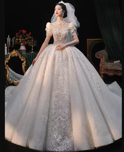 Nouveau Style nuptiale rétro tempérament haut de gamme lourd Style fait à la main grande queue robe de mariée - Product Image 1