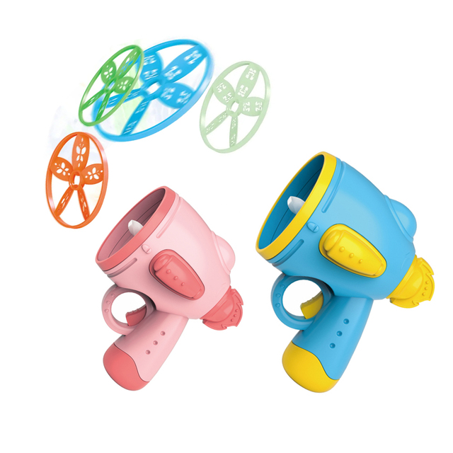 Hot Selling 15 Colorful Flying Disc Launcher Toy Plastic Spinning Flying Disc Launcher Kids Outdoor Toys