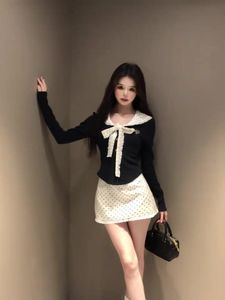 Conjunto de mujer Falda ceñida al cuerpo de cintura alta Slim Fit Top de manga larga Otoño Invierno Cuello Corbata Camiseta Mujer - Product Image 4