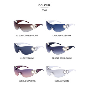 Gafas de sol sin montura para mujer, lentes marrones, protección UV400, diseño de corazón, para ciclismo, estilo urbano - Product Image 5