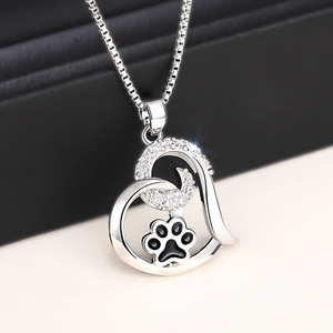 Collana con Ciondolo a Cuore e Zampa di Animale Domestico per Donne, Stile Smaltato, Gioiello alla Moda, Regalo - Product Image 1