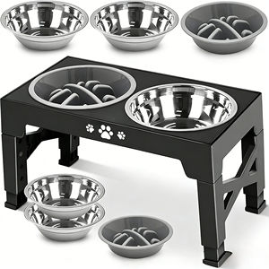 Gamelle surélevée réglable en hauteur en acier inoxydable pour animaux de compagnie, gamelle double anti-glouton avec protection du cou, support 4L, boîte solide pour chats et chiens - Product Image 2