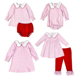 新到婴儿情人节精品套装女孩粉色格子连衣裙套装婴儿生日套装套装2023