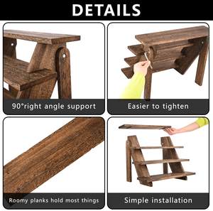 ชั้นวางคัพเค้กไม้สี่ชั้นสไตล์วินเทจ สีธรรมชาติ ชั้นวางโชว์งานฝีมือแกะสลัก ถาดเสิร์ฟขนมสำหรับสวน - Product Image 5