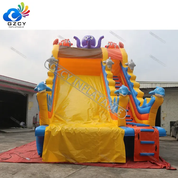 Large inflatable water park slide land water slide inflatable wet slide with inflatable swimming pool for commercial