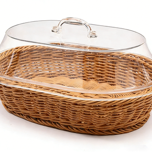 Panier à pain en rotin avec couvercle en acrylique <span class=keywords><strong>de</strong></span> qualité alimentaire, panier <span class=keywords><strong>de</strong></span> rangement tressé <span class=keywords><strong>de</strong></span> forme personnalisée pour fruits, légumes, organisation <span class=keywords><strong>de</strong></span> la cuisine et <span class=keywords><strong>de</strong></span> la maison - Product Image 6