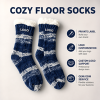 Chaussettes d'hiver douillettes pour la maison, épaisses, tricotées, rayées, avec doublure en polaire Sherpa, antidérapantes, type pantoufles