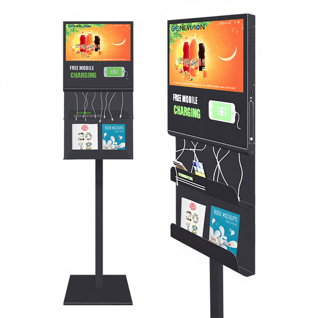 21.5" Android Wifi Digital Signage Kiosk With Smart Phone Charging Cables and Magazine Holder