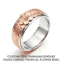 Maßgefertigter Hawaiianischer Zweifarbiger Bandring, Handgraviertes Tropisches Blumenrelief Kundenspezifisches OEM ODM für Markengroßhandel