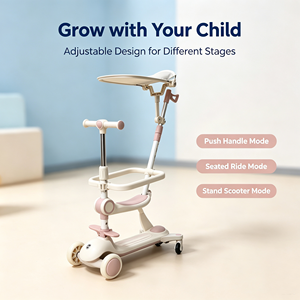 Trottinette pour enfants 6 en 1 avec siège pliable, poignée de poussée parentale, garde-corps de sécurité, roues pivotantes silencieuses, trottinette portable pour tout-petits - Product Image 4