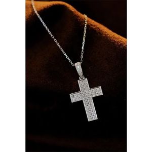 Xinfly 0.36ct Round Diamond Jesus <b>Cross</b> Pendant 18k White Gold Chain Diamond Necklace for Women - Product Image 1