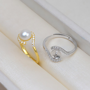 S925 Silver Open <b>Ring</b> for Female Adjustable Finger Size 7-8 <b>Pearl</b> DIY Accessories with Empty Stand Tarnish-Free for Living Style - Product Image 2