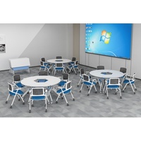 Table d'étude pliable modulaire moderne en métal en forme d'éventail, portable et empilable, avec roulettes, pour l'école, la maison, le bureau et l'hôtel