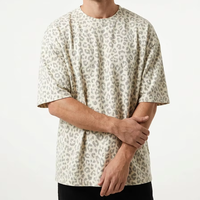 T-shirt à manches courtes en coton tricoté 100 % pour homme, imprimé léopard par transfert thermique, col rond, respirant, séchage rapide, coupe ample, personnalisé, décontracté